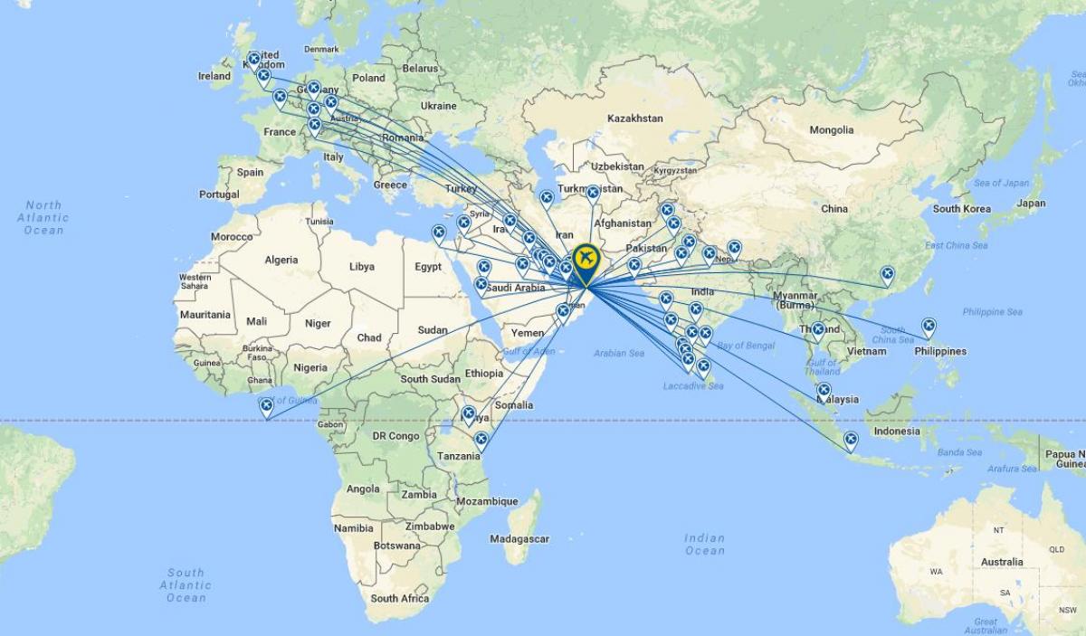 عمان ایئر کی پرواز کے راستے کا نقشہ