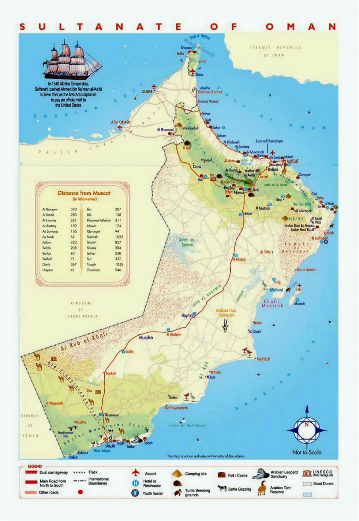 عمان سیاحتی مقامات کا نقشہ